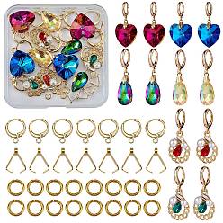Mixed Color DIY Geometry Drop Earring Making Kits, Including Glass & Alloy Charms, Brass Hoop Earring Findings, Iron Jump Rings, 304 Stainless Steel Pinch Bails, Mixed Color, 58pcs/box