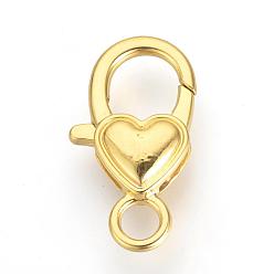 Golden Alloy Lobster Claw Clasps, Heart, Golden, 26.5x15x6.5mm, Hole: 4mm