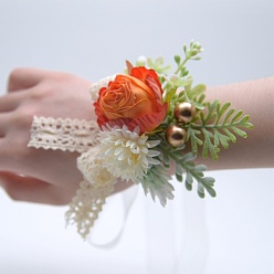 Оранжево-Красный Тканевый корсаж на запястье цветок жизни, ручной цветок для невесты или подружки невесты, свадьба, партийные украшения, оранжево-красный, 100x70 мм