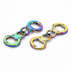 Rainbow Color Alloy Links Connectors, Cadmium Free & Nickel Free & Lead Free, Handcuffs, Rainbow Color, 32mm, Hole: 5.5x7.5mm