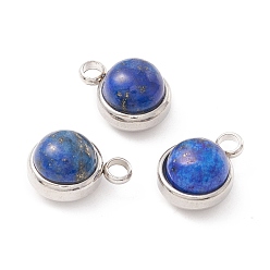 Lapis Lazuli Natural Lapis Lazuli Charms, with 304 Stainless Steel Findings, Half Round, Stainless Steel Color, 13.5x10x7.5mm, Hole: 2.5mm