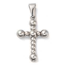 Stainless Steel Color 304 Stainless Steel Pendants, Cross Charm, Stainless Steel Color, 33x22.5x6mm, Hole: 9x4.5mm