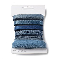 Bleu 18 yards 6 styles ruban en polyester, pour le bricolage fait main, nœuds de cheveux et décoration de cadeaux, palette de couleurs bleues, bleu, 3/8~1/2 pouces (10~12 mm), environ 3 mètres/style