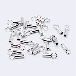 Rhodium Plated Rhodium Plated 925 Sterling Silver Cord Ends, Platinum, 7.5~8.5x3.5mm, Hole: 3mm, Inner Diameter: 3mm
