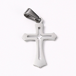 Stainless Steel Color 304 Stainless Steel Pendants, Cross, Stainless Steel Color, 28x17x1mm, Hole: 8x3mm