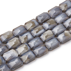 Gray Opaque Solid Color Glass Beads Strands, Faceted, Rectangle Octagon, Gray, 14x10x7mm, Hole: 1mm, about 25pcs/strand, 113.97 inch(35.5cm)