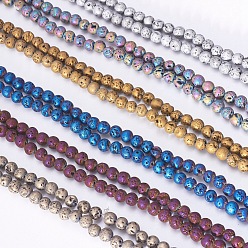 Mixed Color Vacuum Plating Electroplated Natural Lava Rock Bead Strands, Dyed, Round, Mixed Color, 4.5~5mm, Hole: 1mm, about 91pcs/strand, 15.3 inch(39cm)