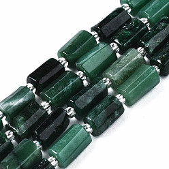 Emerald Natural Emerald Quartz Beads Strands, with Seed Beads, Faceted Column, 9~14x5~7x5~6mm, Hole: 1.2mm, about 15~17pcs/strand, 7.09 inch(18cm)