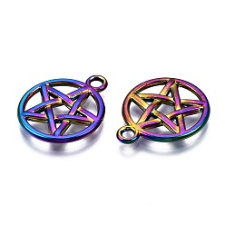 Rainbow Color Alloy Pendants, Cadmium Free & Nickel Free & Lead Free, Ring with Ring, Rainbow Color, 20x16.5x2mm, Hole: 2mm