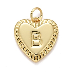 Letter B Rack Plating Real 18K Gold Plated Brass Pendants, with Jump Rings, Long-Lasting Plated, Lead Free & Cadmium Free & Nickel Free, Heart with Letter A~Z, Letter.B, 16x15x2.5mm, Jump Ring: 5x0.5mm, 3mm Inner Diameter