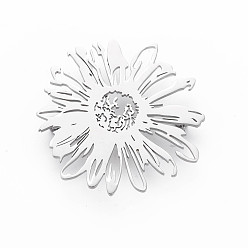 Stainless Steel Color Flower Brooch, 201 Stainless Steel Lapel Pin for Backpack Clothes, Nickel Free & Lead Free, Stainless Steel Color, 42.5x42.5x7mm, Pin: 0.7mm