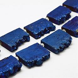 Azul Chapado Filamentos de perlas de cristal natural druzy galvanizado, cuentas de losa plana, pepitas, teñido, azul chapado, 35~37x23~42x8~9 mm, agujero: 2~2.5 mm, sobre 5 unidades / cadena, 8.07 pulgada ~ 8.26 pulgada (20.5~21 cm)