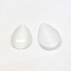 Blanc Cabochons oeil de chat, larme, blanc, 14x10x2.5mm