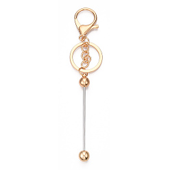Light Gold Llavero con cuentas de barra de aleación para hacer joyas y manualidades, Con broches de langosta de aleación y anillo de hierro, la luz de oro, 15.5~15.8 cm