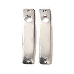 Clover 201 Stainless Steel Connector Charms, Curved Rectangle Links with Hollow Pattern, Stainless Steel Color, Clover, 30x6x0.8mm, Hole: 1.4mm