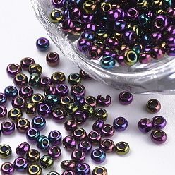 Colorful Plated Glass Seed Beads, Round, Colorful, 1.5~2x1mm, Hole: 0.6mm, about 120000pcs/bag, about 450g/bag