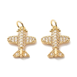 Real 18K Gold Plated Eco-Friendly Brass Micro Pave Clear Cubic Zirconia Pendants, Lead Free & Cadmium Free, Plane, Real 18K Gold Plated, 16x13x3mm, Hole: 3.5mm