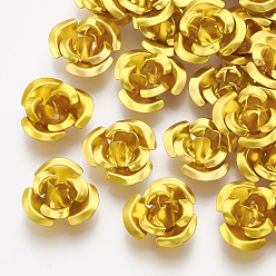 Золотистый Алюминия бисера, 3-лепестков цветка, золотые, 8.5~9x4.5 мм, отверстия: 1 мм, около 950 шт / мешок