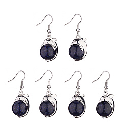 Blue Goldstone Synthetic Blue Goldstone Dolphin Dangle Earrings with Crystal Rhinestone, Platinum Brass Jewelry for Women, 38mm, Pin: 0.6mm
