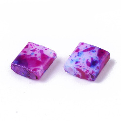 Rouge Violet Moyen 2 trous perles de rocaille de verre, peint à la bombe opaque, rectangle, support violet rouge, 5x4.5~5x2~2.5mm, Trou: 0.5~0.8mm