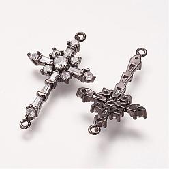 Gunmetal Brass Micro Pave Cubic Zirconia Links, Cross, Gunmetal, 34x20x4mm, Hole: 1mm