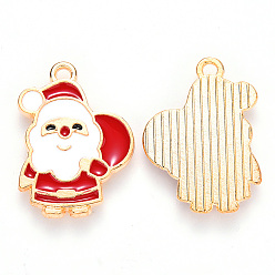Red Alloy Enamel Pendants, for Christmas, Flat Back, Santa Claus, Light Gold, Red, 22x16x1mm, Hole: 1.4mm