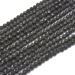 Obsidienne Obsidienne naturelle perles brins, facette, ronde, 2mm, Trou: 0.5mm, Environ 169 pcs/chapelet, 15.7 pouce (40 cm)