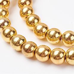 Golden Plated Non-magnetic Synthetic Hematite Bead Strands, Round, Golden Plated, 8mm, Hole: 1.5mm, about 51~53pcs/strand, 14.9 inch