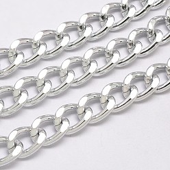 Silver Aluminium Curb Chains, Diamond Cut Chains, Unwelded, Faceted, Lead Free & Nickel Free, Silver Color Plated, 19x14x3mm