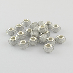 Silver Large Hole Resin European Beads, with Silver Color Plated Brass Double Cores, Faceted Rondelle, Silver, 14x9mm, Hole: 5mm