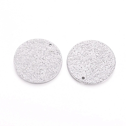 Stainless Steel Color 304 Stainless Steel Textured Pendants, Flat Round, Stainless Steel Color, 20x1mm, Hole: 1mm