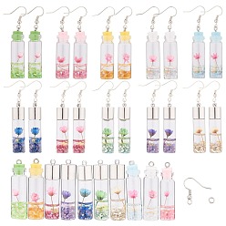 Mixed Color SUNNYCLUE DIY Earring Making Set Kits, with Glass Bottle Pendants and Brass Earring Hooks, Iron Open Jump Rings, Mixed Color, 44x11mm