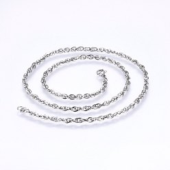 Stainless Steel Color 304 Stainless Steel Rope Chain Necklaces, with Lobster Claw Clasps, Stainless Steel Color, 19.7 inch(50cm), 2.3mm