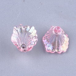 Pink Transparent Acrylic Bead Caps, AB Color, Flower, Pink, 10x12x12mm, Hole: 1.2mm, about 1960pcs/500g