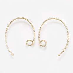 Real 18K Gold Plated Brass Earring Hooks, with Horizontal Loop, Real 18K Gold Plated, 23x16.5x1mm, 18 Gauge, Hole: 2mm