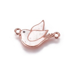 Rose Gold Brass Enamel Links connectors, with Shell Chips, Bird, Rose Gold, 24.5x17x2.5mm, Hole: 2mm