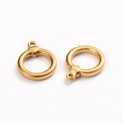 Golden Ion Plating(IP) 304 Stainless Steel Toggle Clasps Parts, Ring, Golden, 18x14x3mm, Hole: 1.5mm, Inside: 10x10mm