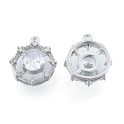 Real Platinum Plated Brass Micro Pave Clear Cubic Zirconia Charms, Cadmium Free & Nickel Free & Lead Free, Octagon, Real Platinum Plated, 14x12x5mm, Hole: 1.2mm