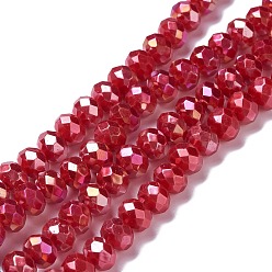 Roja Cuentas de vidrio opaco hebras, facetados, Rondana plana, rojo, 8x6 mm, agujero: 1 mm, sobre 98 unidades / cadena, 24.02'' (61 cm)