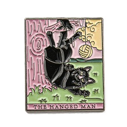 Cat Shape Cat Theme Tarot Card Enamel Pins, Gunmetal Alloy Brooches for Backpack Clothes, Word The Hanged Man, Cat Shape, 30.5x25.5x2mm