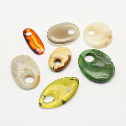 Mixed Stone Natural Mixed Stone Pendants, Large Hole Pendants, Oval, 24~39x11~27x2~6mm, Hole: 6~8mm