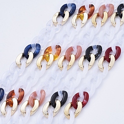 Mixed Color Transparent Acrylic Handmade Curb Chain, Twisted Chain, Mixed Color, 29~29.5x20.5~21x6mm, about 39.37 inch(1m)/strand