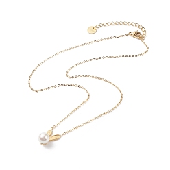 Blanco Collar con colgante de conejo de perlas acrílicas, chapado de iones (ip) 304 joyas de acero inoxidable para mujer, blanco, 15.83 pulgada (40.2 cm)
