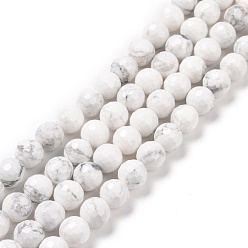 Howlite Natural Howlite Beads Strands, Faceted(128 Facets), Round, 8.5mm, Hole: 1.2mm, about 45pcs/strand, 14.76''(37.5cm)