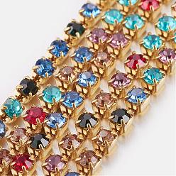 Colorful Brass Rhinestone Strass Chains, Rhinestone Cup Chain, 1440pcs rhinestone/bundles, Grade A, Colorful, 3.5mm, about 29.52 Feet(9m)/bundle
