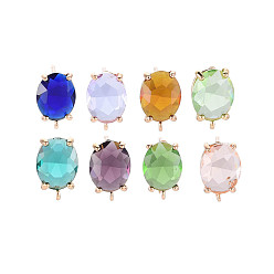 Mixed Color Brass Stud Earring Findings, with Glass, Oval with Loop, Light Gold, Mixed Color, 12~14x8mm, Hole: 1.2mm, Pin: 0.6~0.7mm