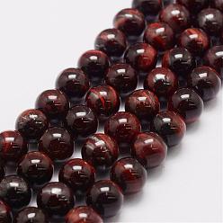 Tiger Eye Natural Tiger Eye Bead Strands, Grade AB, Round, Dyed & Heated, 8mm, Hole: 1.2mm, about 49pcs/strand, 15.5 inch