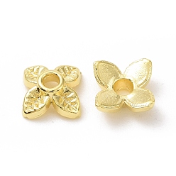 Golden Rack Plating Alloy Bead Caps, Long-Lasting Plated, Lead Free & Cadmium Free, 4-Petal, Flower, Golden, 7.5x2.5mm, Hole: 1.4mm