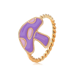 Средний Фиолетовый Эмалированное кольцо в виде гриба на палец, украшения из золотого сплава для женщин, средне фиолетовый, внутренний диаметр: 17 мм