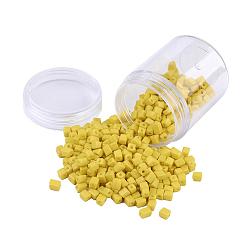 Yellow Opaque Colors Glass Seed Beads, Round Hole, Cube, Yellow, 3~7x3x3mm, Hole: 0.5mm, about 400pcs/box